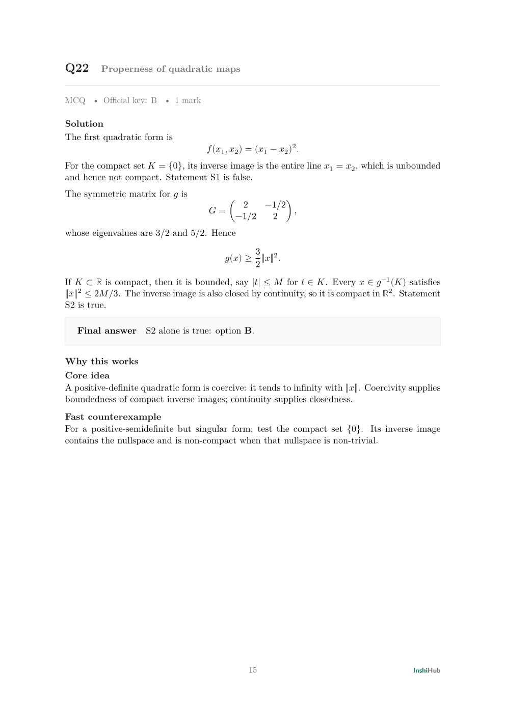 GATE Mathematics 2025 — Detailed Solutions, preview page 3 of 6: A detailed analysis or calculus solution with a reusable theorem criterion.