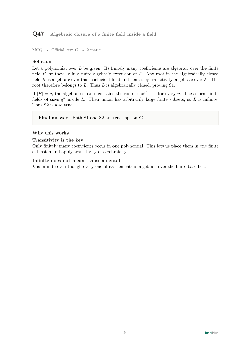 GATE Mathematics 2025 — Detailed Solutions, preview page 5 of 6: A two-mark proof-oriented solution with a problem-specific pitfall.