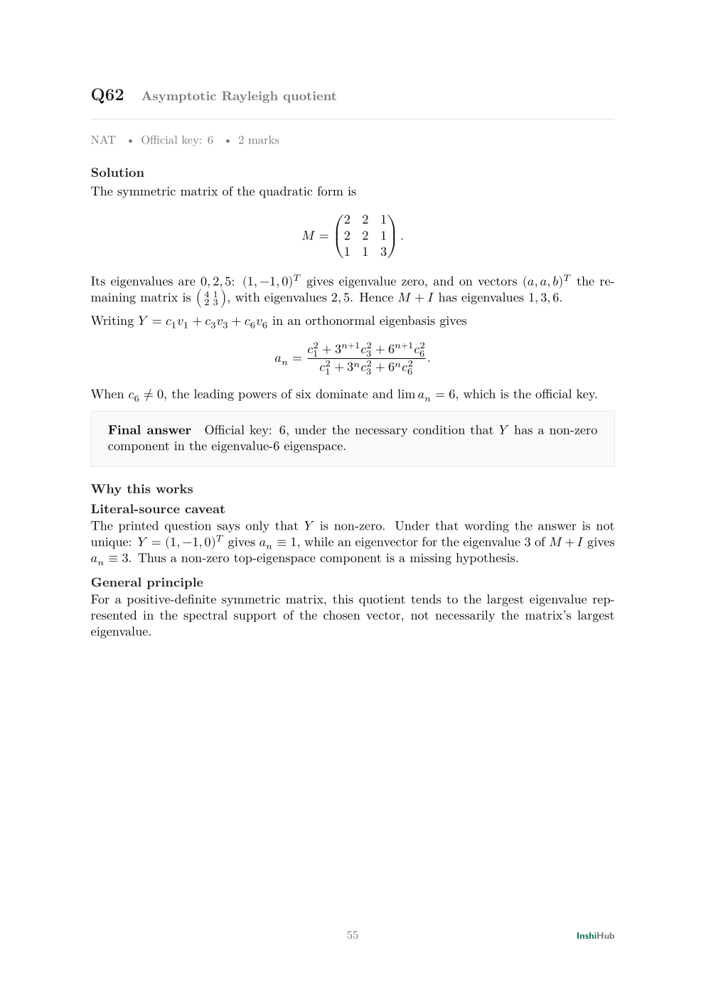 GATE Mathematics 2025 — Detailed Solutions, preview page 6 of 6: A final-section solution showing an independent computational check.