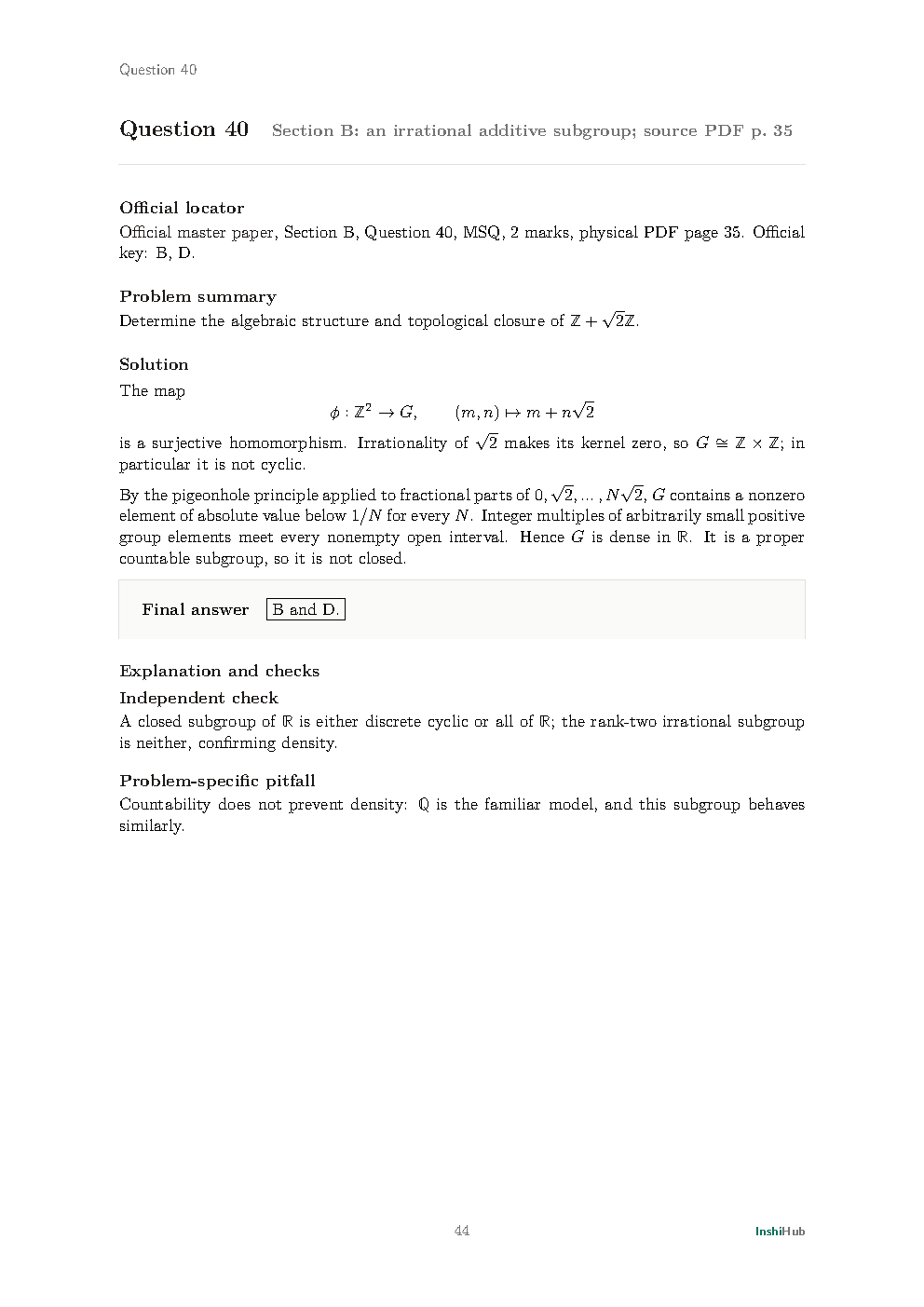 IIT JAM Mathematics 2024 — Detailed Solutions, preview page 5 of 6: A detailed Section C NAT solution with exact value or accepted range.