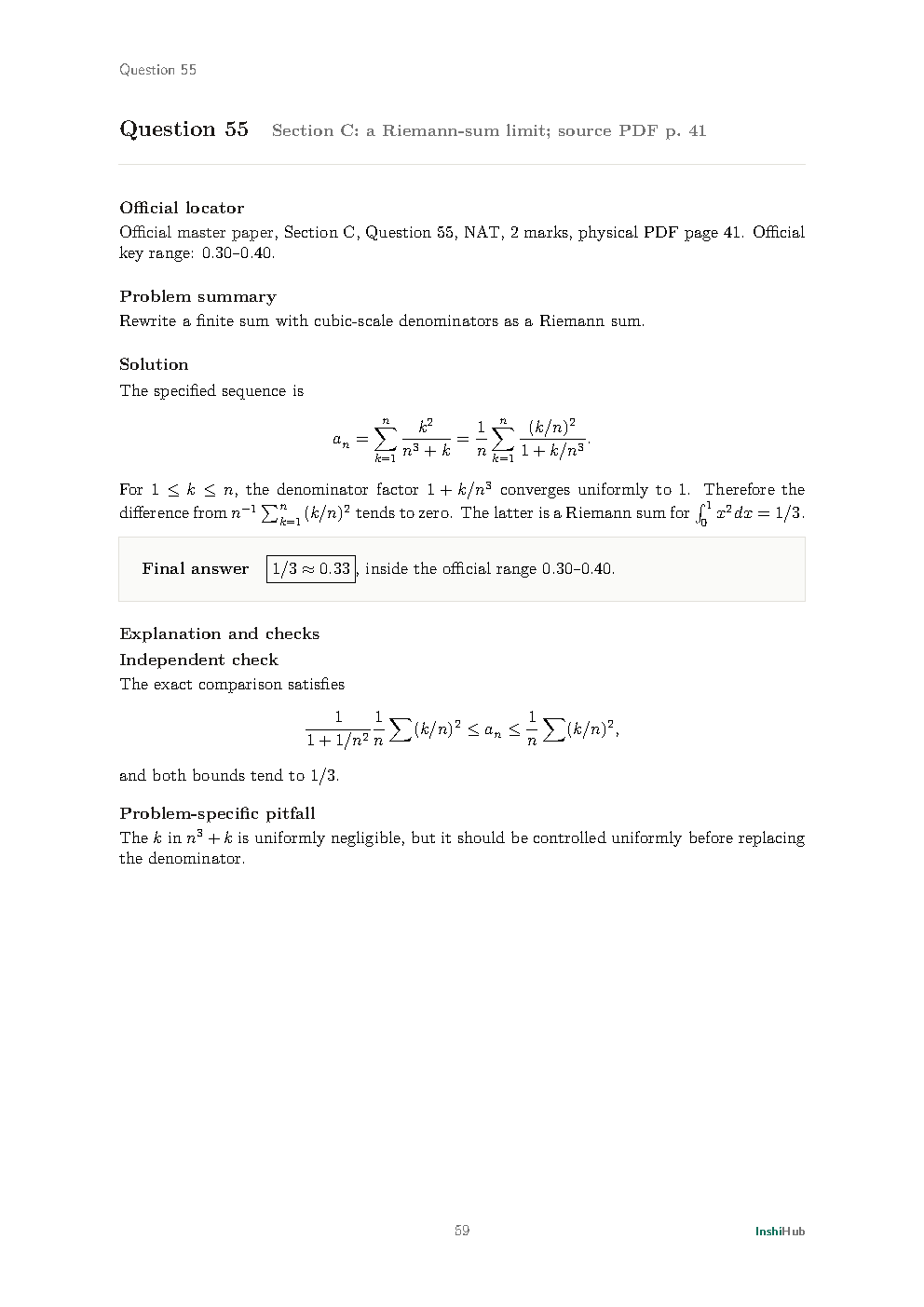 IIT JAM Mathematics 2024 — Detailed Solutions, preview page 6 of 6: A later-paper solution showing independent verification and source-key mapping.